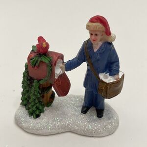 Celebrations Christmas Village  Mailman At Mailbox 2.5” Tall Glittery Snow